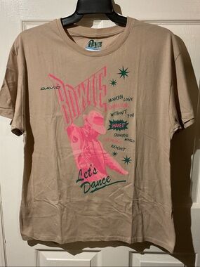 David Bowie “Let's Dance" Graphic Tee - Beige with Pink Print